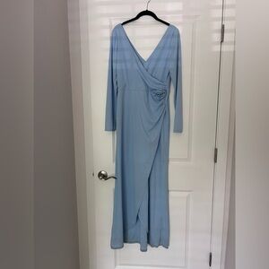 Wayf Light Blue Long Sleeve Wrap Dress
